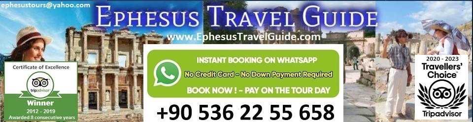 Private Tours of Ephesus and the Terrace Houses with the best local licensed tour guides. Private Shore Excursions from Kusadasi Port and Izmir Cruise Port. Private Transfers. Private Tour Guide Services for Ephesus. Ephesus Walking Tours. Private Ephesus Tours from Kusadasi, Selcuk, Izmir, Alacati, Cesme, Sirince, Pamukkale Hotels. Discover Ephesus and Top Destinations in Western Turkey with an experienced tour guide and a TripAdvisor Winner for 11 consecutive years.